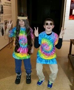 Two Groovy Guys, Cassidy Lutz (left) and Gavin Koropchak recently visited the Twentieth Century dress up area. The clothing was purchased with grant money given to the LCHS by the Free and Accepted Masons, Lodge #106. Photograph by Lisa Koropchak